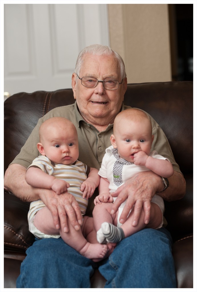 Grandpa with his two new great grandboys!!  Don't they look like twins?