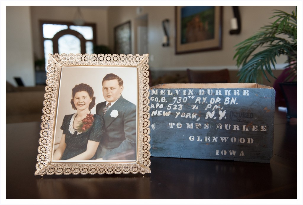 This is a picture of my grandparents next to a box that my Grandpa made to send things to my Grandma while he was away in World War 2.  Amazing!